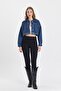 Women's Jeans Rhinestone Short Basic Crop Blue Denim Jacket - 3