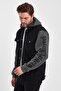 Printed Comfortable Denim Combed Cotton Sleeve Hooded Jeans Coat Black - 4