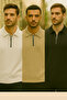 Men's 3 Pack Half Zip Polo Neck T-Shirt