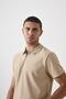 Men's Short Sleeve Zippered Beige Polo Neck T-Shirt - 4