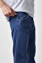 Men's Wide Leg Stretchy Baggy Navy Blue Jeans - 4