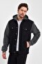 Printed Comfortable Denim Combed Cotton Sleeve Hooded Jeans Coat Black