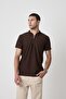 Men's Short Sleeve Zippered Brown Polo Neck T-Shirt