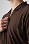 Men's Short Sleeve Zippered Brown Polo Neck T-Shirt - 4