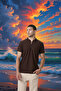 Men's Short Sleeve Zippered Brown Polo Neck T-Shirt - 6