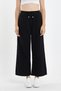 Women's Palazzo Summer Elastic Waist Cotton Wide Leg Black Baggy Pants - 2