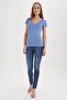 Cindy Women's 100% Cotton V-Neck T-Shirt Blue - 2