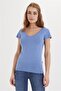 Cindy Women's 100% Cotton V-Neck T-Shirt Blue