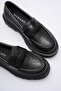Women's Leather Loafer Oxford Crocodile Patterned Thick Comfort Sole Black Carmin - 4