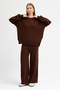 Women's Brown Crew Neck Sweater-Pants Knitwear Set - 6