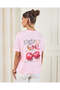 Women Pink Printed Oversized T-Shirt - 3