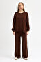 Women's Brown Crew Neck Sweater-Pants Knitwear Set - 5