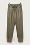 Olive Color Leather Pants with Tie-Up Waist and Knee Stitching Detail - 5