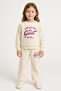 Crew Neck Girl's Sweatshirt and Sweatpants Set (Silvery Printed 3-Thread Thick Fabric)