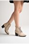 Women's genuine leather lace-up heeled boots - beige - 2