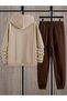 Hooded New York Printed 100% Cotton Full Winter Inside Full Raster Oversize Tracksuit Set - 2