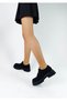 Black Color Suede Leather Lace-Up Thick Sole Women's Loafer Shoes between Sizes 36-40 - 3