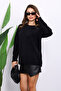 Black Crew Neck Angora Soft Knit Sweater - 3