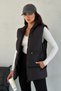 Women's Black Puffer Vest - Hoodless Long Zipper Pocket Winter Sports Puffer Coat Vest
