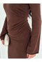 Brown Color Tight-Fitting Skirted Knitwear Set - 4
