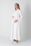 Ecru Jacquard Shawl Collar Lace Full Length Winter Special Design Maternity Nightgown Nightdress Set - 4