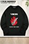 Unisex Cyberpunk Samurai Never Fade Away Graphic Printed Oversized Crew Neck Sweatshirt