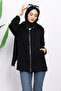 Black Hooded Zippered Modal Sweat Cardigan - 3