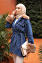 Blue Sleeve Collar Fur Denim Jacket - 4