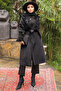 Black Angora Coat with Knitted Detail on the Sleeves