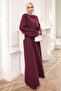 Plum Crew Neck Belted Dress - 2