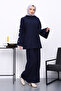 Navy Blue Tunic Trouser Suit with Cuff Detail - 2