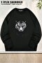Unisex One-Eyed Tiger Printed Oversized Crew Neck Sweatshirt