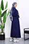 Navy Blue Three Thread Sweat Cardigan Dress Combination Set - 4