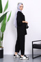 Black Hooded Zippered Tunic Pants Set - 4