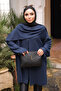 Navy Blue Shawl Detailed Textured Cardigan - 2