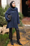 Navy Blue Shawl Detailed Textured Cardigan - 3
