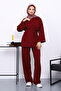 Burgundy Belted Trousers Modal Suit with Pockets - 2