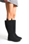Black Suede Women's Boots Riding Below the Knee Zippered Non-Slip Sole Thick Heeled Horsey - 7