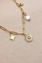 Pearl Detail Gold Steel Necklace with Sun Figure