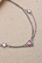 Pink Heart Stone Silver Color Chain Vip Bracelet - 2