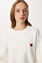 Heart Embroidered Fleece-Lined Knitted Sweatshirt Lan0082 Ekru - 3