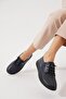 Tande Genuine Leather Pleated Elastic Women's Shoes Navy Blue - 4