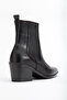 Black Matte Leather Pointed Toe Elastic Western Cowboy Boots - 3