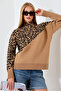 High Collar Leopard Color Block Winter Knit Sweater - 4