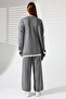 Crew Neck Shepherd Stitched Sweater and Palazzo Knitwear Top and Bottom Set - 5