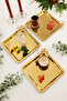Volis Stainless Steel 3-Piece Patterned Butterfly Crystal Stone Detailed Coffee Serving Presentation Tray Gold