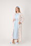 Women's Blue Patterned Shawl Collar Special Design Full Length Long Sleeve Maternity Dressing Gown Nightgown Set - 8