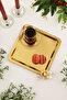 Volis Stainless Steel Patterned Butterfly Crystal Stone Detailed Coffee Serving Presentation Tray Gold - 3