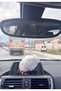White Plush Pom-Pom Flower Rearview Mirror Ornament White Pom-Pom Flower Rearview Mirror Ornament - 4