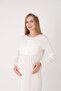 Women's Ecru Patterned Shawl Collar Special Design Full Length Long Sleeve Maternity Dressing Gown Nightgown Set - 3